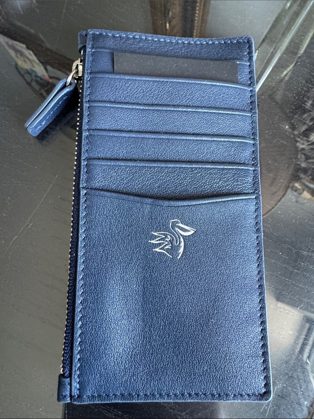 Leatherology Men's Navy Leather Cardholder Wallet with Zipper
